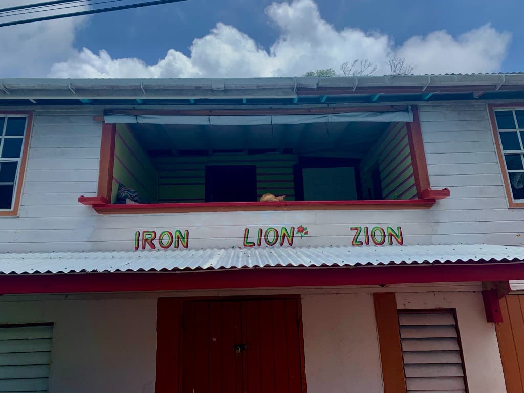 Iron Lion Zion building in Dominica with Rasta colors