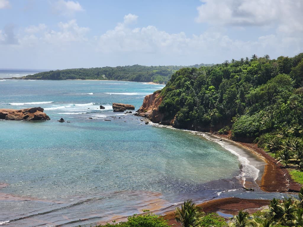 Black sand beach and turquoise coast in Dominica